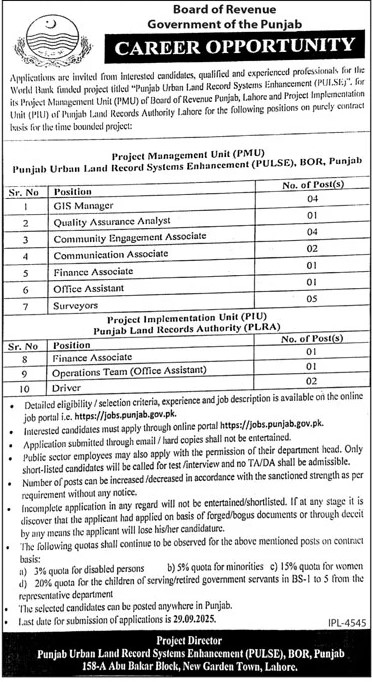 Board of Revenue BOR Govt of Punjab New Jobs 2025 Pakistan