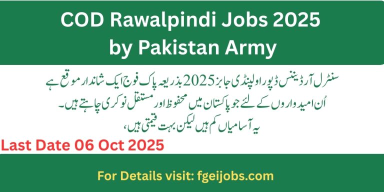 Central Ordnance Depot COD Rawalpindi Jobs 2025 by Pakistan Army