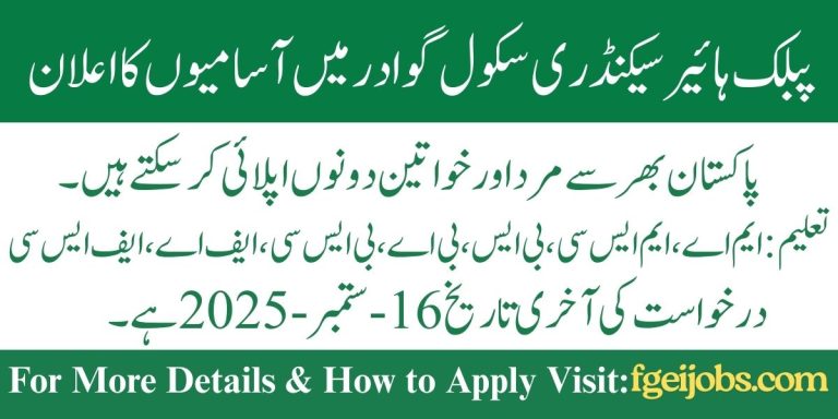 GDA Public Higher Secondary School Gwadar Teaching Jobs 2025
