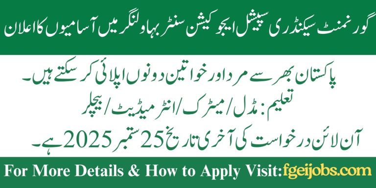 Govt Secondary Special Education Centre Bahawalnagar Teaching Jobs 2025