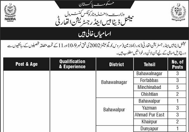 National Database & Registration Authority NADRA Jobs 2025 WALK IN INTERVIEWS