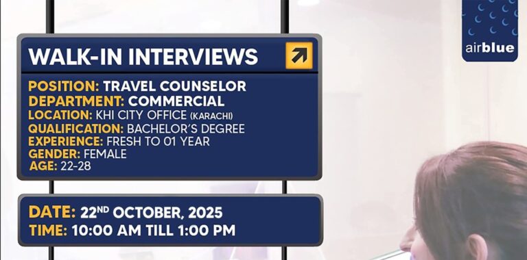 Airblue Airline Jobs 2025 Latest Advertisement WALK IN INTERVIEWS