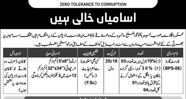 Forest Department Latest Jobs Advertisement 2025 Forest Guard BPS-08