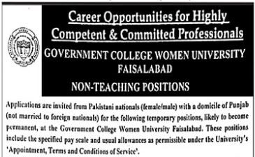 Government College Women University Faisalabad GCWUF Jobs Advertisement 2025