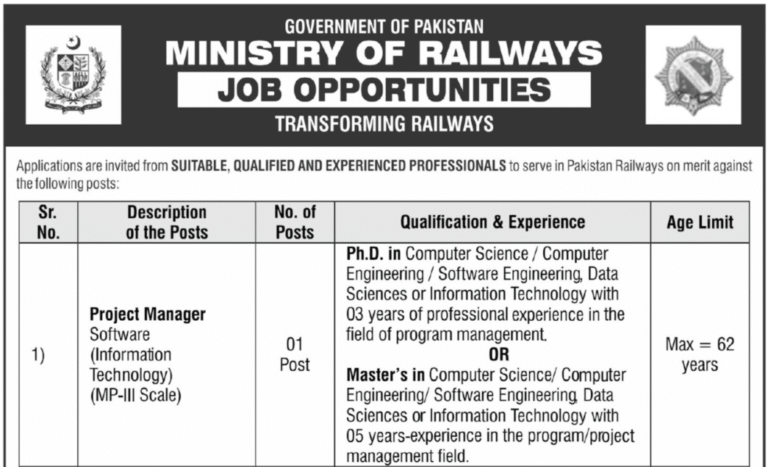 Ministry of Railways Islamabad Latest Jobs 2025 Apply Online