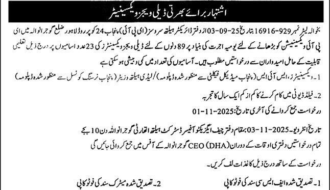 Punjab District Health Authority DHA Jobs 2025 Latest Advertisement
