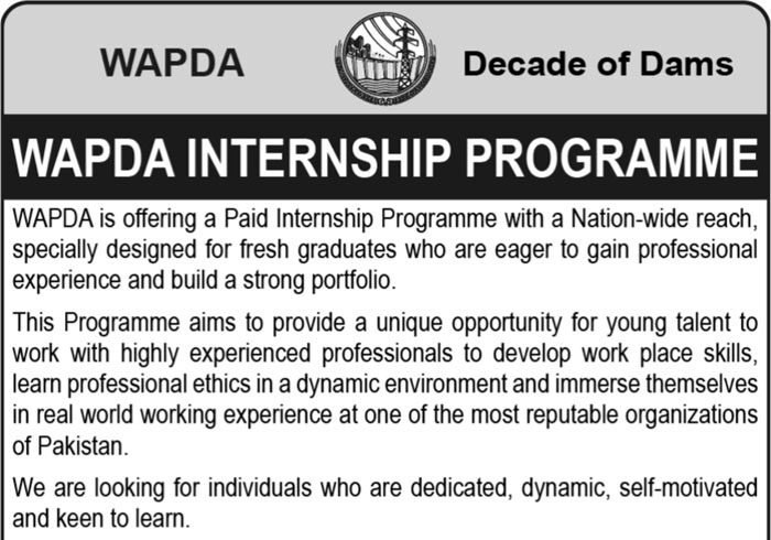 WAPDA Internship Program October 2025 Water and Power Development Authority