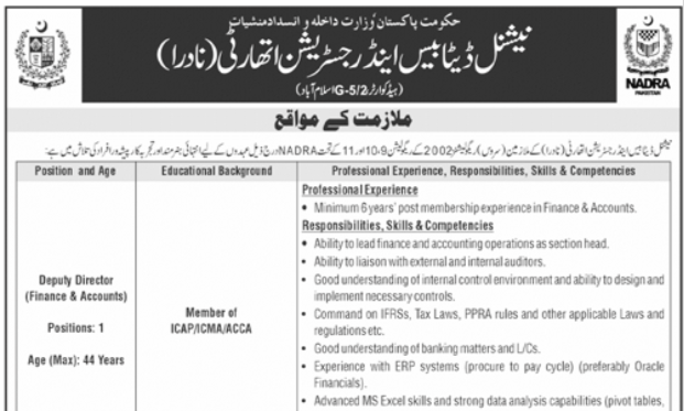 National Database & Registration Authority NADRA Islamabad Jobs 2026 Advertisement