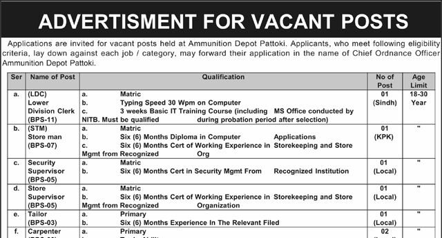 Pak Army Ammunition Depot Latest Jobs Advertisement 2026