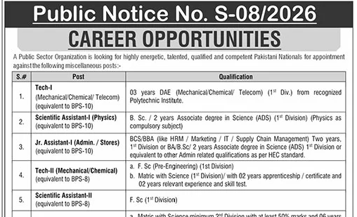 Public Sector Organization Islamabad Jobs 2026 Advertisement Notice
