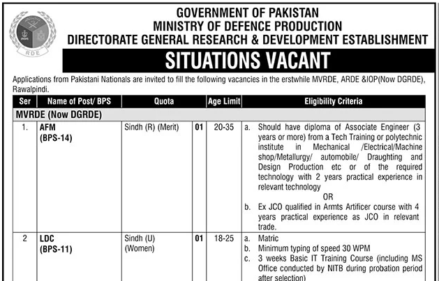Ministry Of Defence Production Rawalpindi Jobs 2026 Latest Advertisement