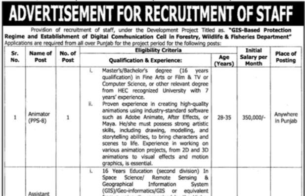 Punjab Forest Department Lahore Jobs 2026 Advertisement