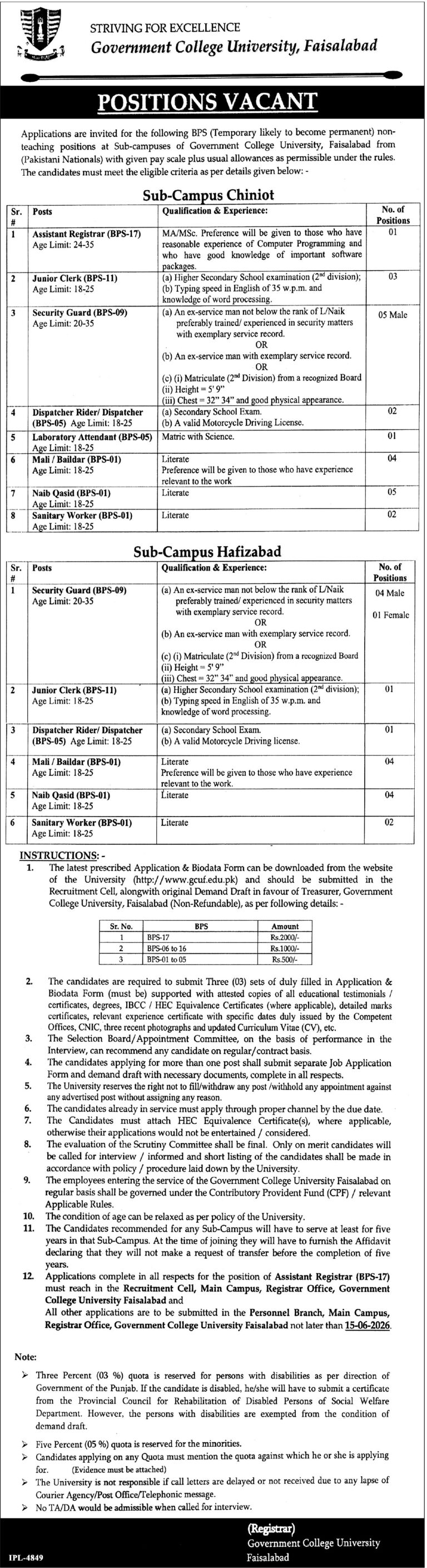 Government College University Faisalabad Jobs 2026 Advertisement Notice