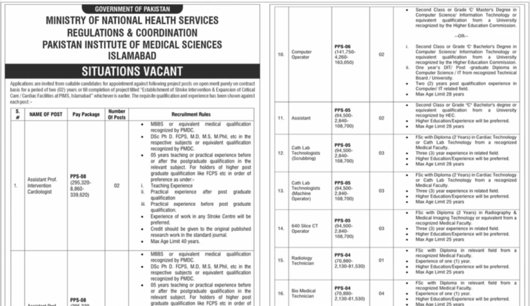 Ministry of National Health Services Regulations & Coordination NHSRC Islamabad Jobs 2026 Advertisement