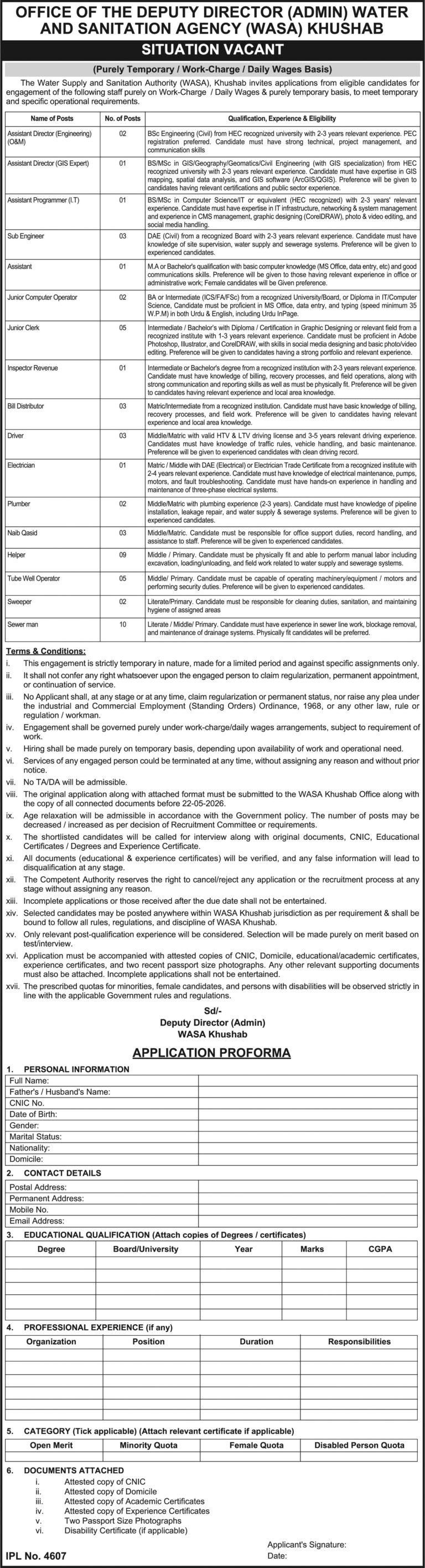 Water And Sanitation Agency WASA Latest Jobs 2026 Advertisement