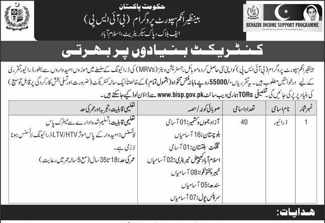 BISP Latest Jobs Advertisement 2026 Benazir Income Support Programme
