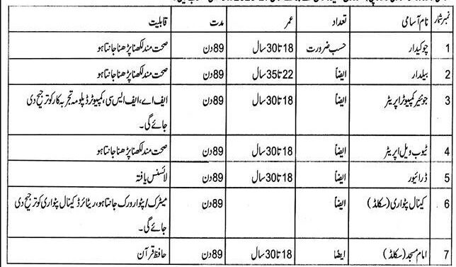 Irrigation Department Jobs 2026 Latest Advertisement