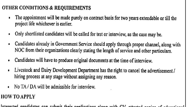 Livestock & Dairy Development Department Lahore Jobs 2026 Advertisement