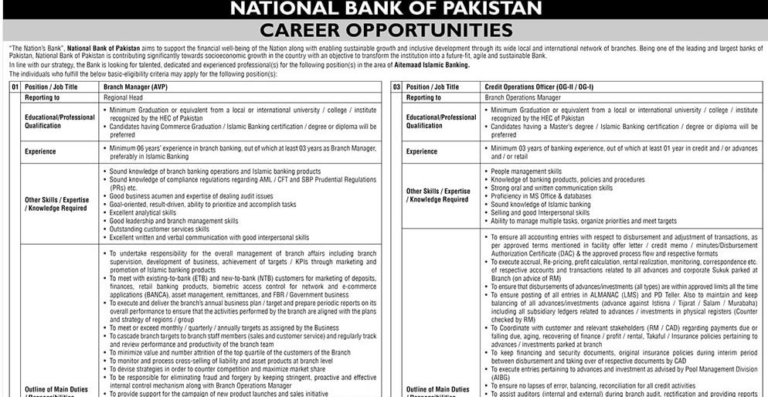 National Bank of Pakistan NBP Jobs 2026 Apply Online