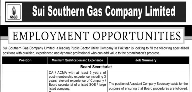 SSGC Latest Jobs June 2026 Sui Southern Gas Company Limited