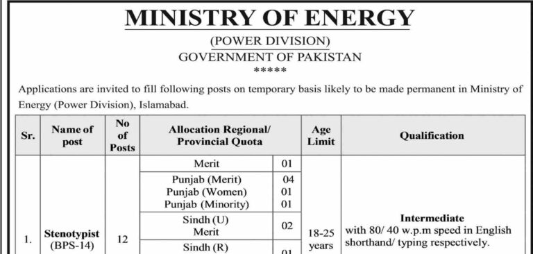 Ministry of Energy Islamabad Jobs 2026 Online Apply